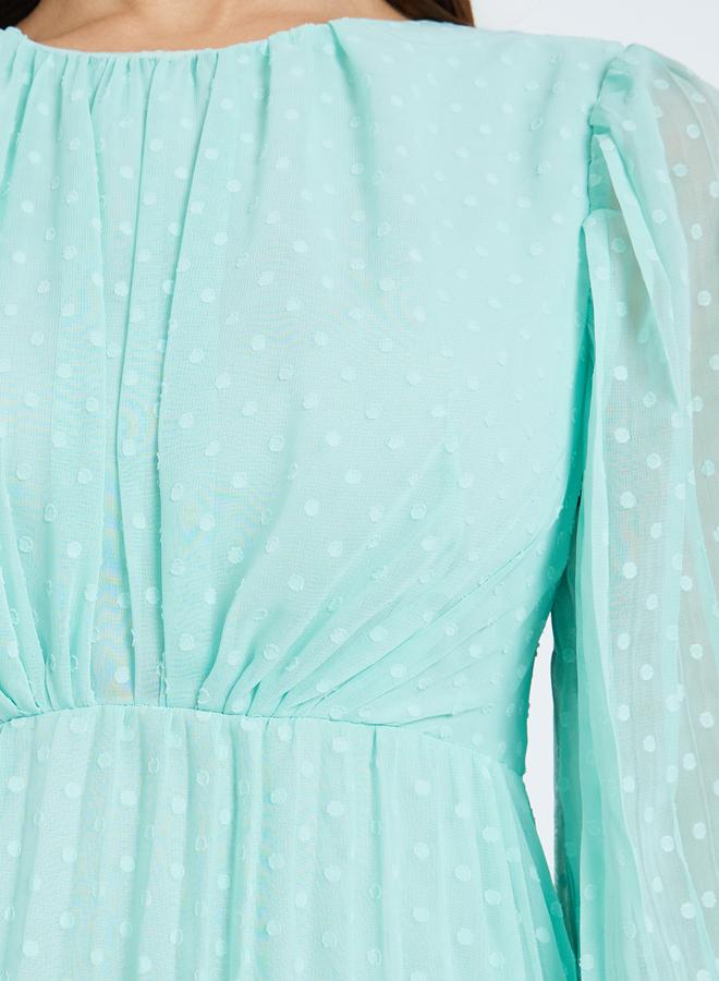Styli Women Green Dobby Fabric A-Line Maxi Dress - Image 3